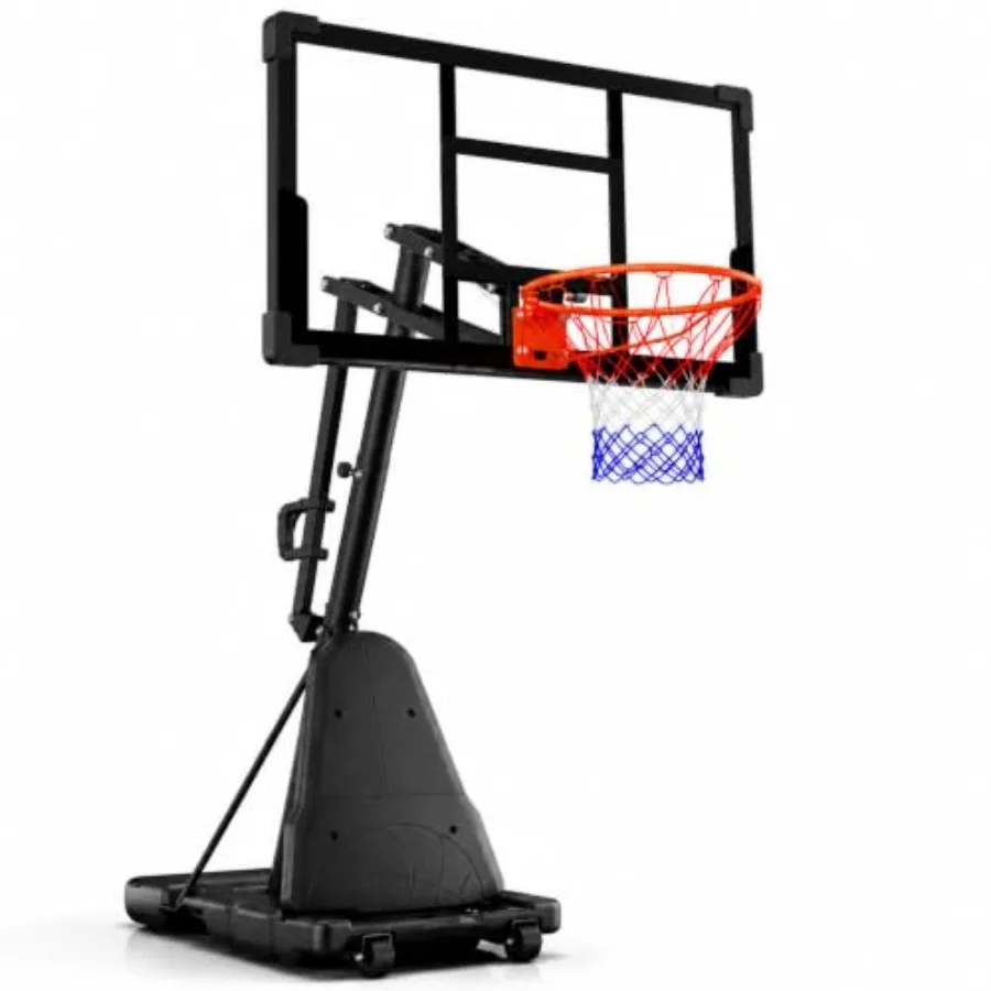 Basketball Hoop - ชุดห่วงบาสเกตบอลแบบพกพาสำหรับใช้งานกลางแจ้ง แผ่นหลังทำจากโพลีเอทิลีน สีดำ ปรับความสูงได้ 5.610 ฟุต
