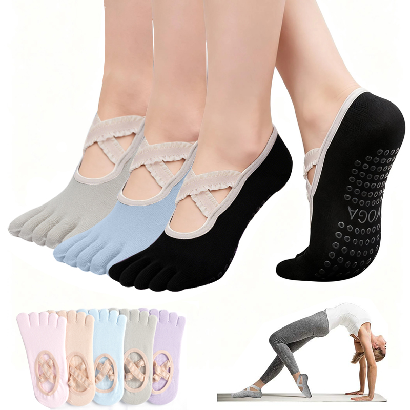 Yoga Mat - ถุงเท้าพิลาทิสกันลื่นสำหรับผู้หญิง ถุงเท้าโยคะแบบผูกเชือก ถุงเท้ากีฬาฟิตเนสระบายอากาศ ถุงเท้าบัลเลต์สำหรับสตูดิโอพิลาทิส