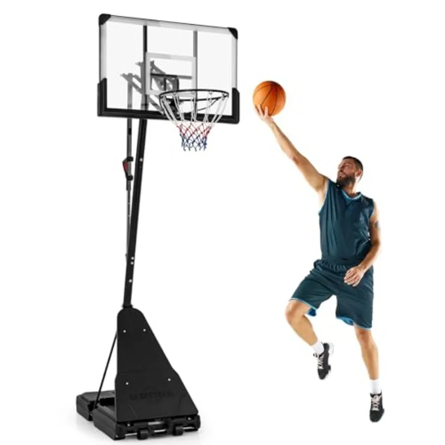 Basketball Hoop - ห่วงบาสเกตบอลแบบพกพา สำหรับใช้งานทั้งในร่มและกลางแจ้ง แผ่นหลังทำจากโพลีคาร์บอเนต สีดำ ปรับความสูงได้ 4.9-10